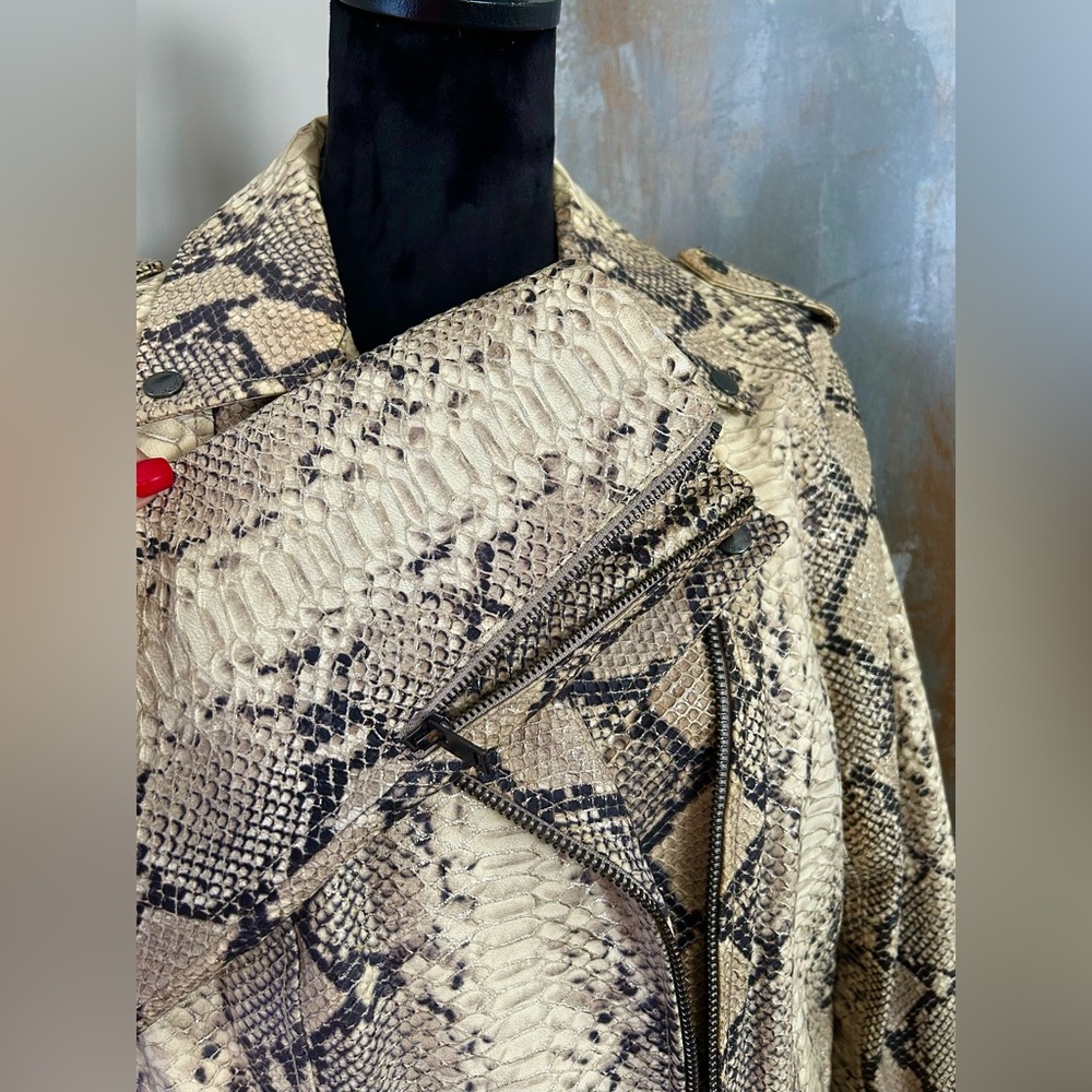 Women’s Lamb Leather Python Print Moto Jacket - image 5